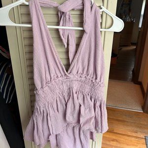 Ocean Drive Purple Ruffle Halter Tank